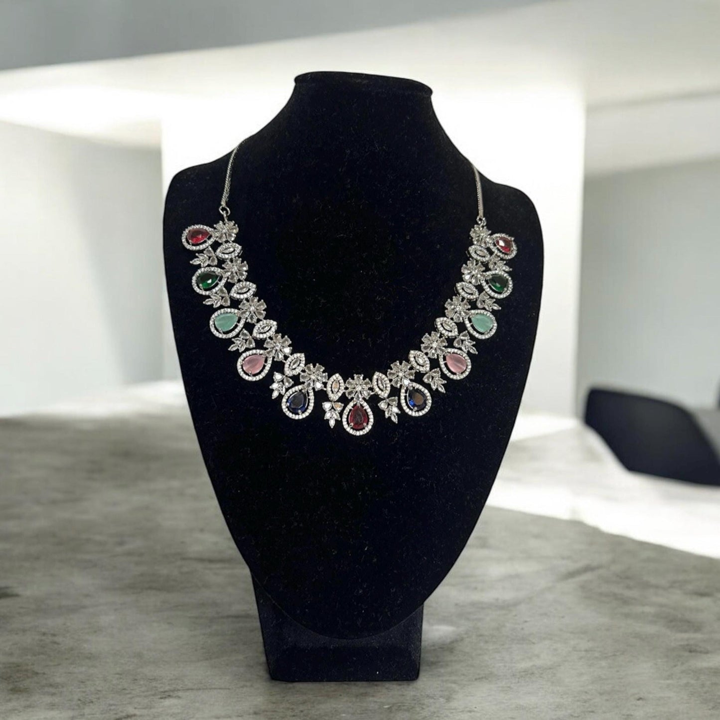 Multi Colour crystal Gemstone Necklace Set, Indian Jewelry, bridal