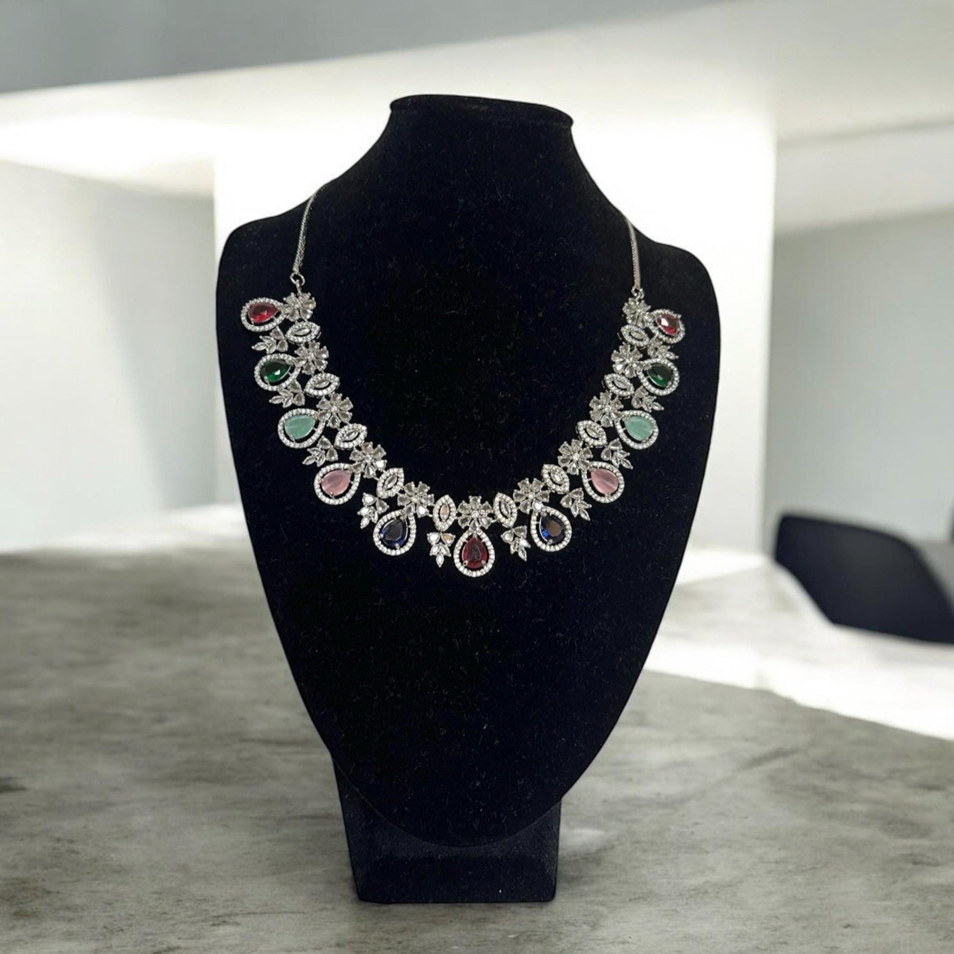 Multi Colour crystal Gemstone Necklace Set, Indian Jewelry, bridal