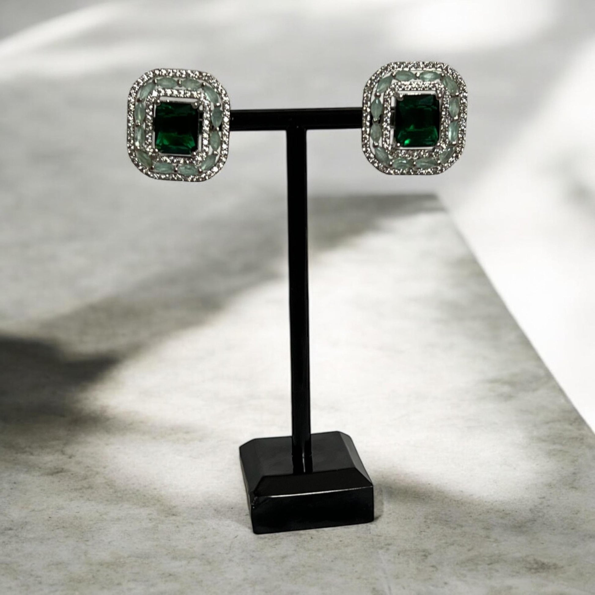 Emerald Green with Mint Green Gemstone Stud Earrings