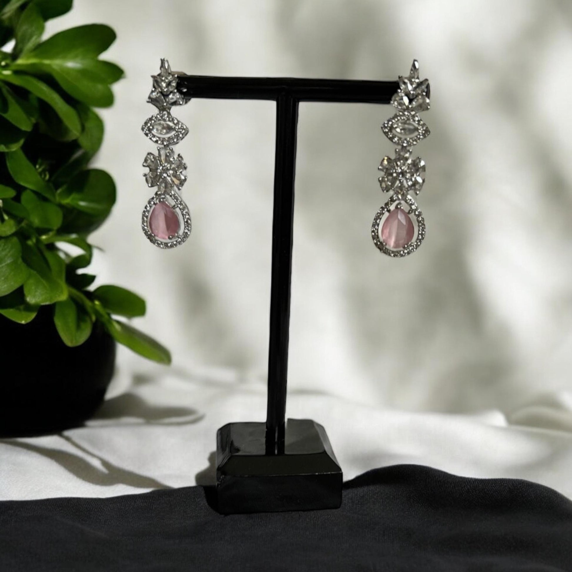Pink Gemstone necklace with drop earrings, Indian Jewelry, great for special occasions