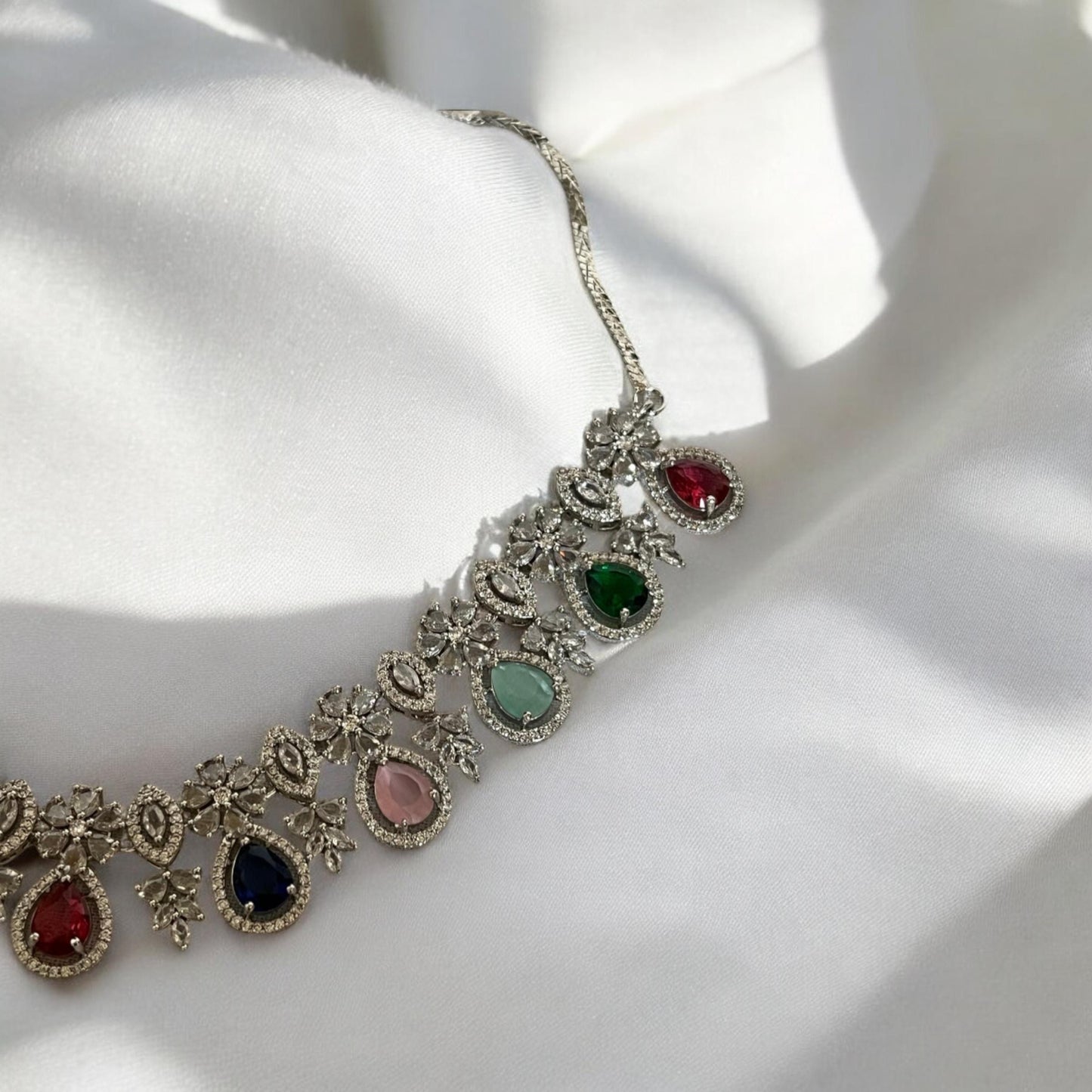 Multi Colour crystal Gemstone Necklace Set, Indian Jewelry, bridal