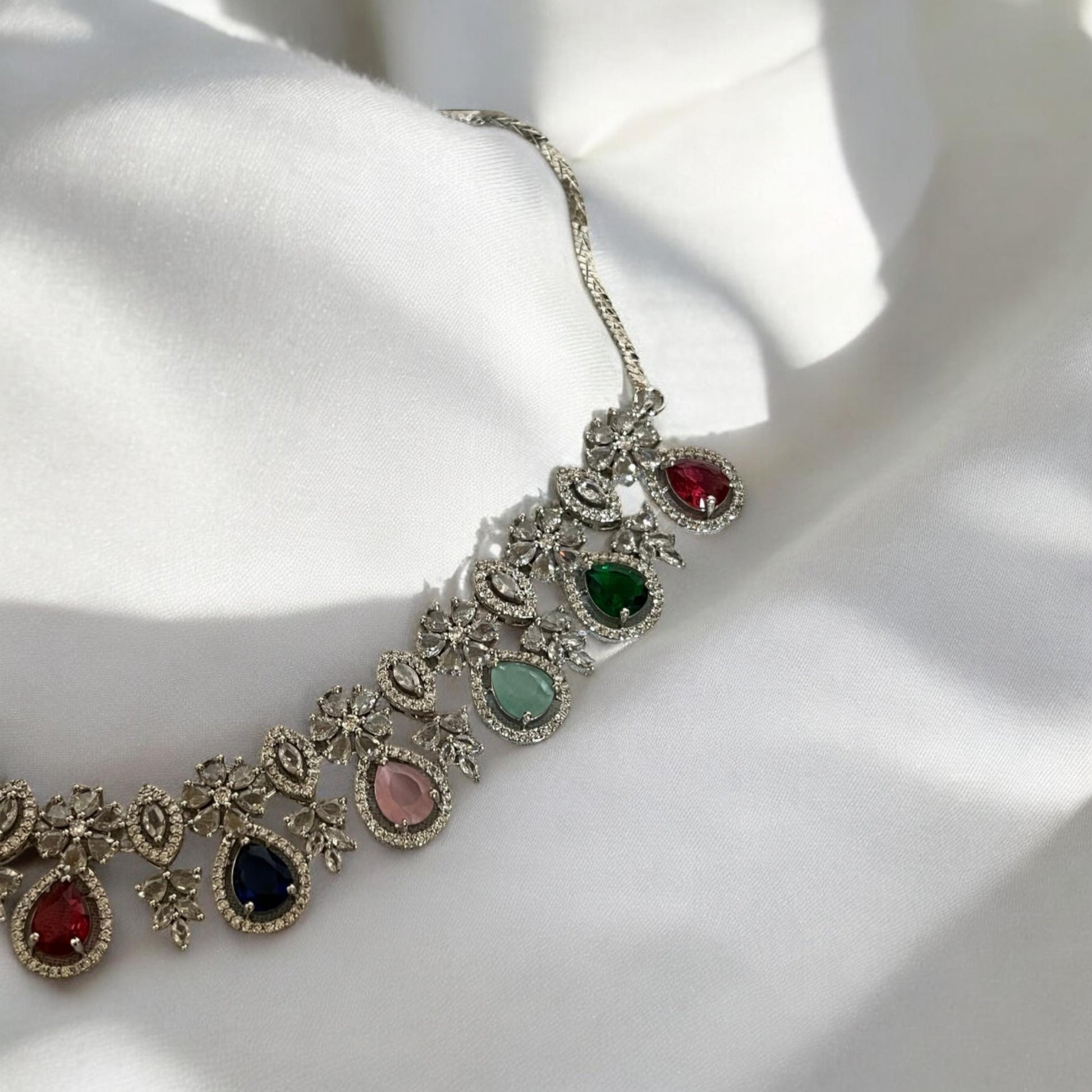 Multi Colour crystal Gemstone Necklace Set, Indian Jewelry, bridal