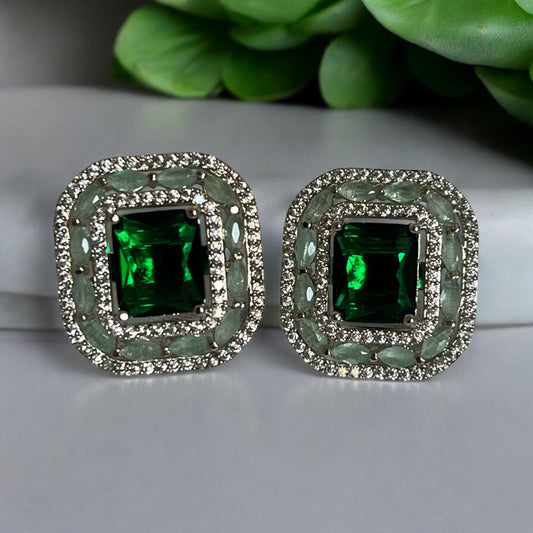 Emerald Green with Mint Green Gemstone Stud Earrings