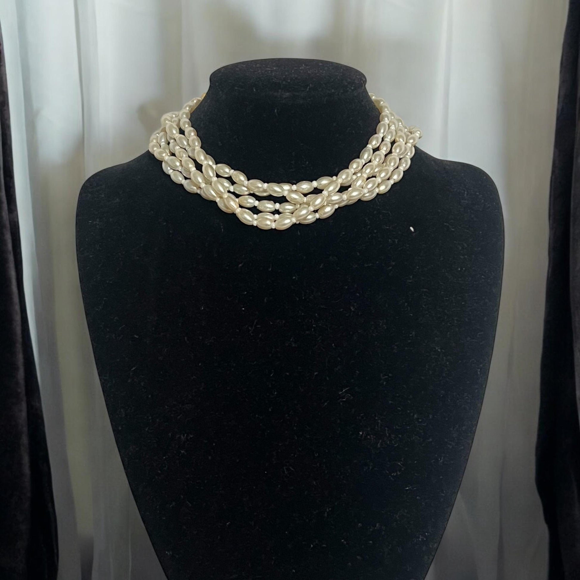 Adjustable Cream Beaded Layered Choker Necklace