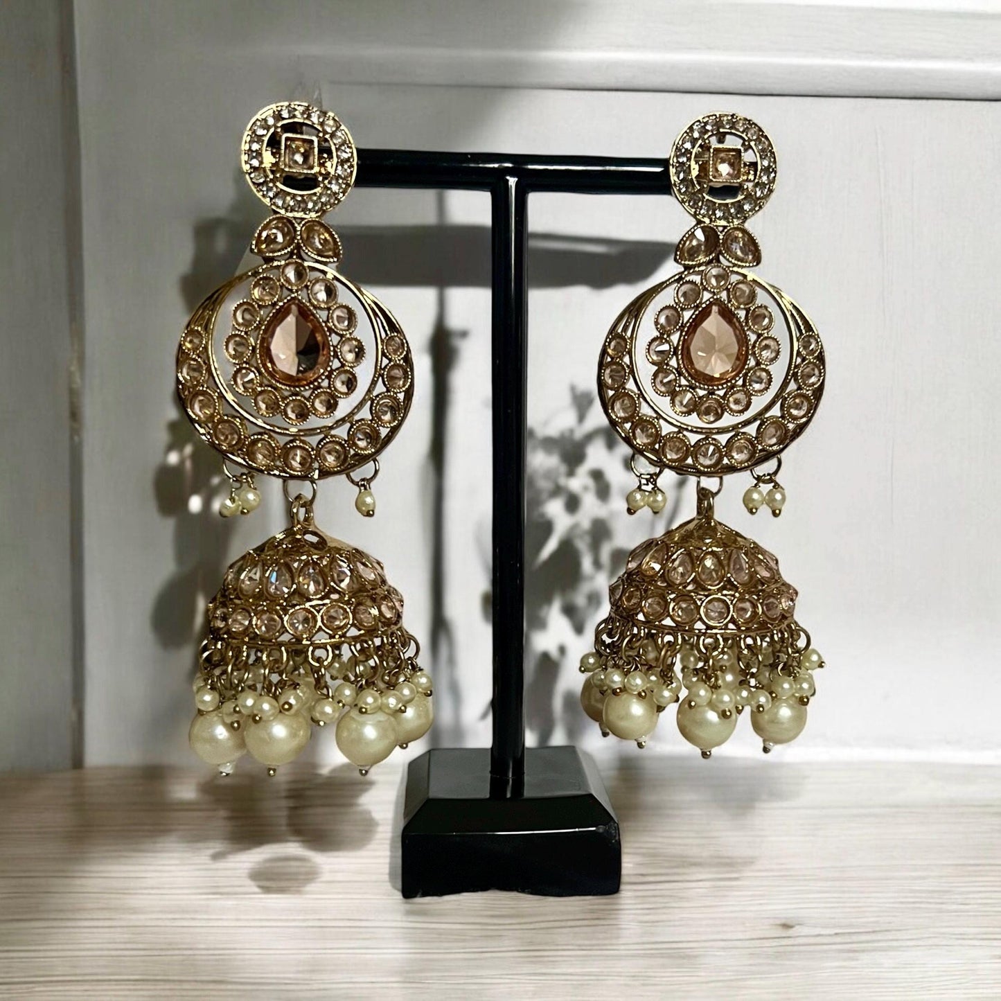 Traditional Bridal Cream & Gold Beaded Necklace Set