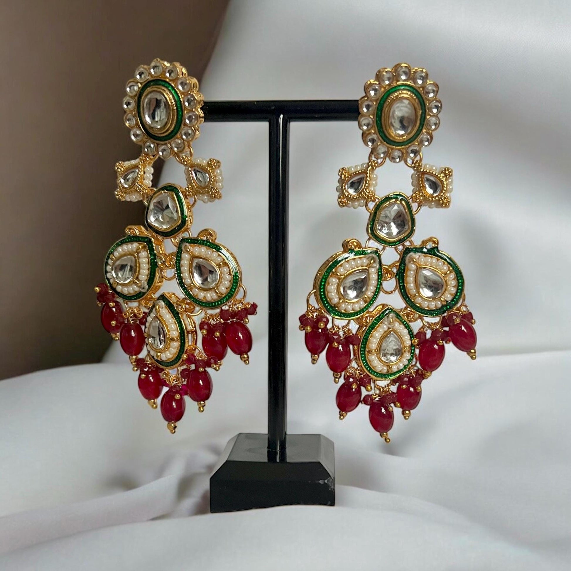 Bridal Red & Green Necklace Set with matching Tikka