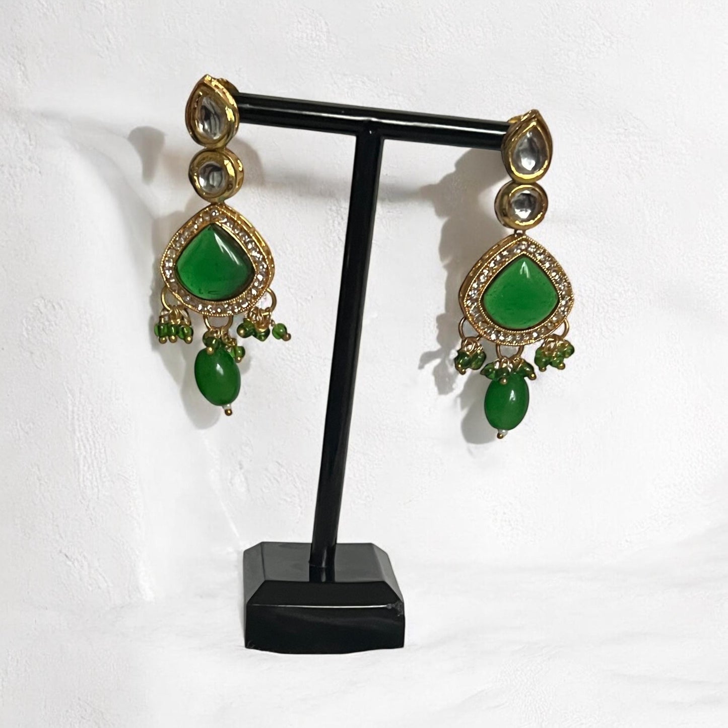 Traditional green & gold Kundan style necklace set with matching tikka