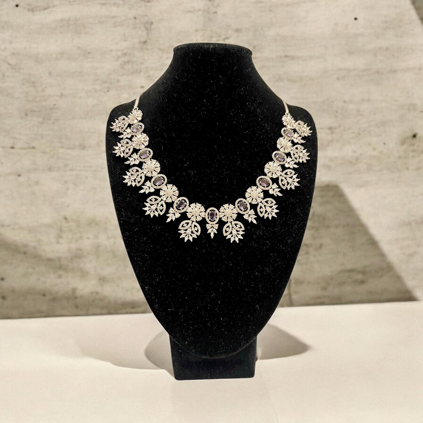 Purple Flower detail AD Neclace Set with matching Earrings