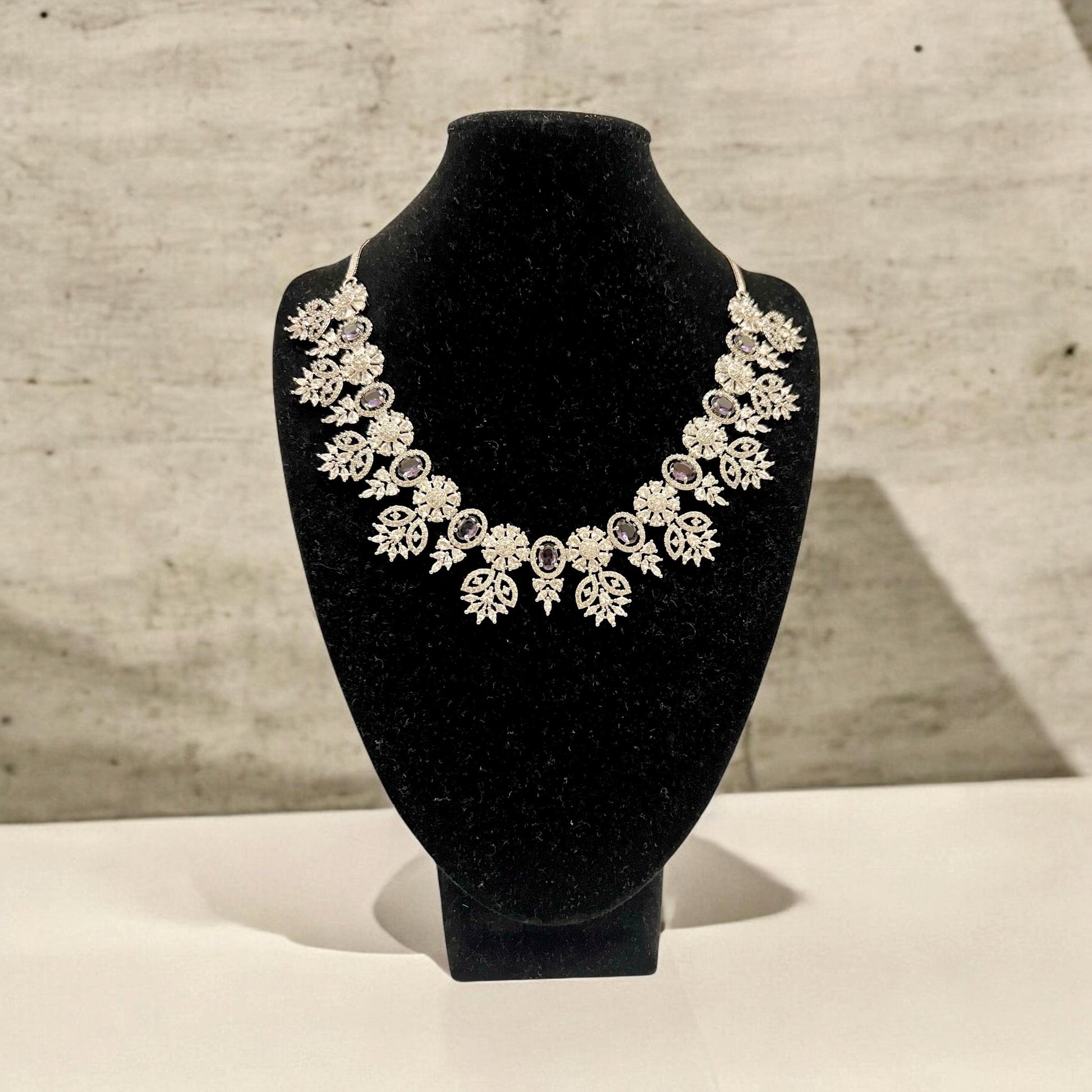 Purple Flower detail AD Neclace Set with matching Earrings