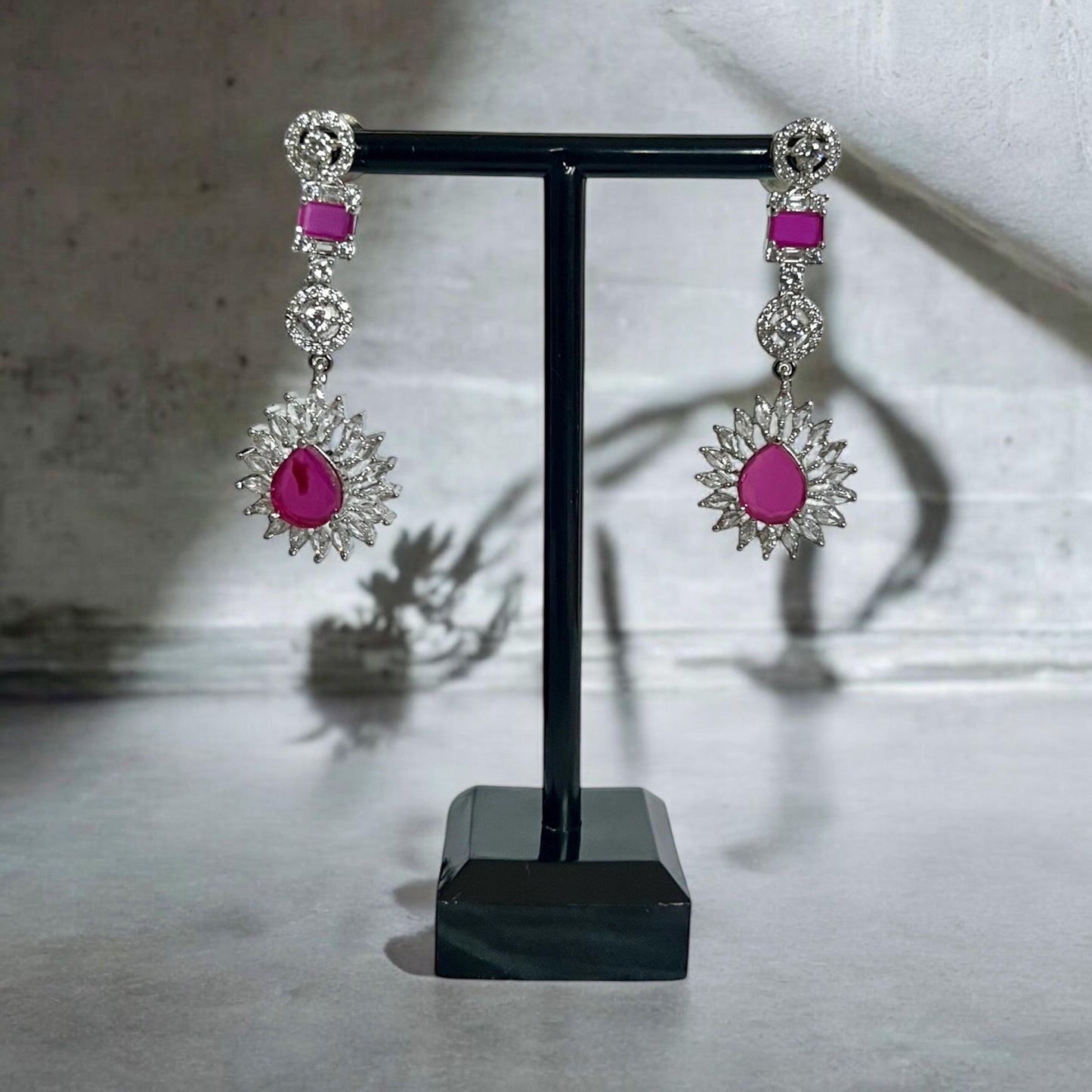 Rani Pink American Diamond Pendant Necklace Set