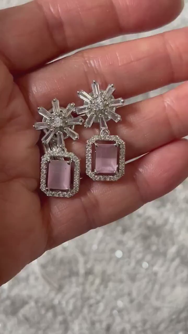 Pink Crystal Star Studded Drop Earrings Indian, Asian, Bollywood Jewelry