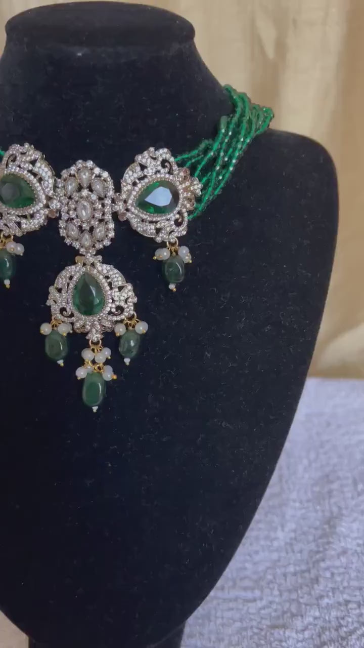 Green Choker & Earrings,Traditional Heeramandi Indian Jewelry, Asian Jewelry