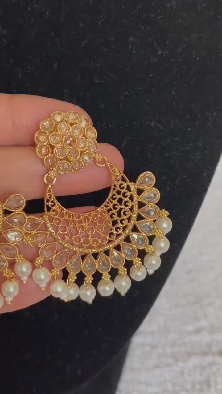 Gold & Pearl Beaded Jhumke Earrings, Indian Jewelry, Traditional Desi Jewelry