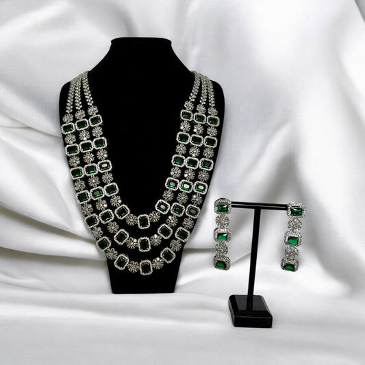 Triple Layer Emerald Green Crystal Necklace Set with Matching Earrings – Bridal & Luxe Party Jewelry