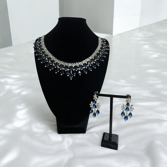 Floral Sapphire Blue Necklace Set