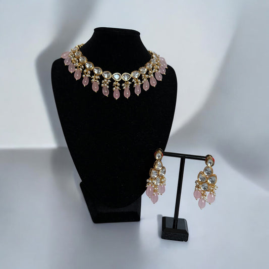 Pink Beaded Kundan Choker Set