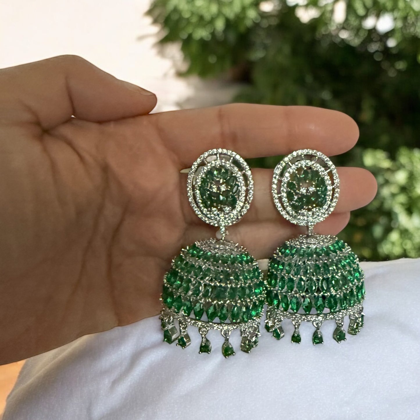 Green American Diamond Drop Earrings