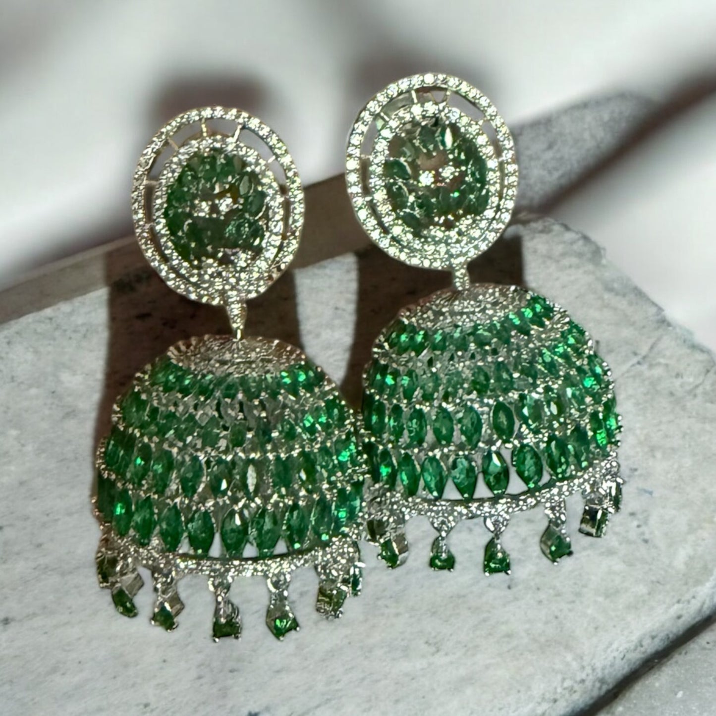 Green American Diamond Drop Earrings