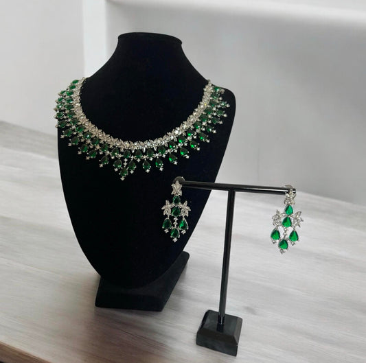 Emerald Green with American Diamond Marquise shape Necklace Set