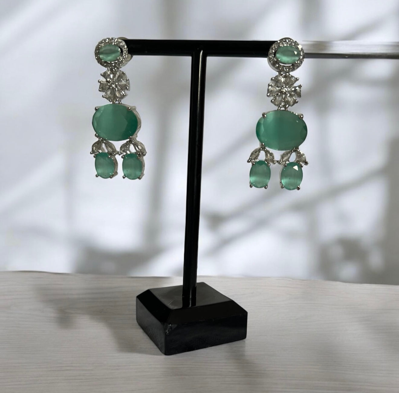 Sea Green Floral Cubic Zirconia Necklace Set