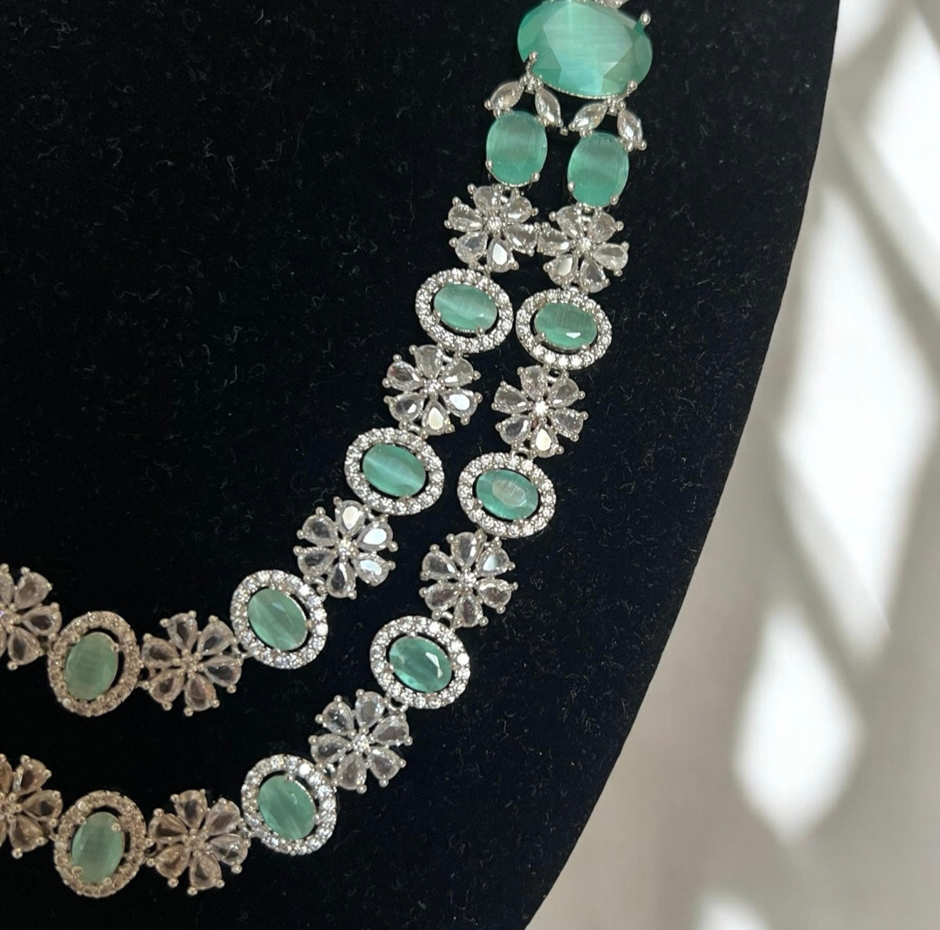 Sea Green Floral Cubic Zirconia Necklace Set