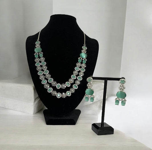 Sea Green Floral Cubic Zirconia Necklace Set