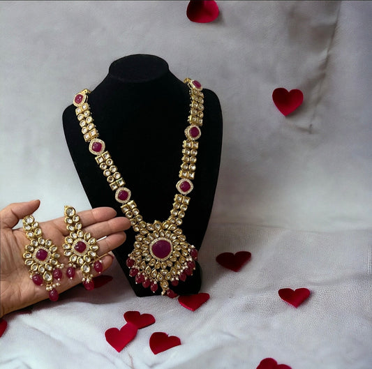 Bridal Red Kundan and Gold Necklace Set with Tikka