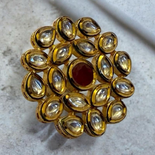 Ruby Red with Gold Detail Kundan Ring
