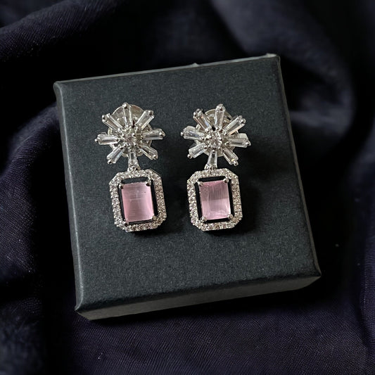 Pink Crystal Star Studded Drop Earrings Indian, Asian, Bollywood Jewelry