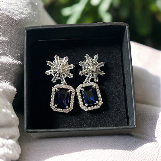 Sapphire Blue , Navy Crystal Star Studded Drop Earrings Indian, Asian, Bollywood Jewelry