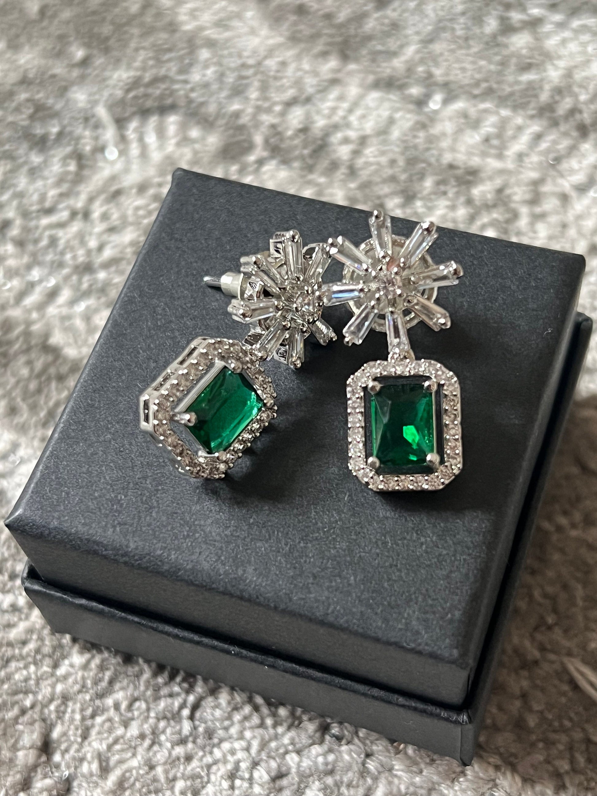 Green Crystal Star Studded Drop Earrings