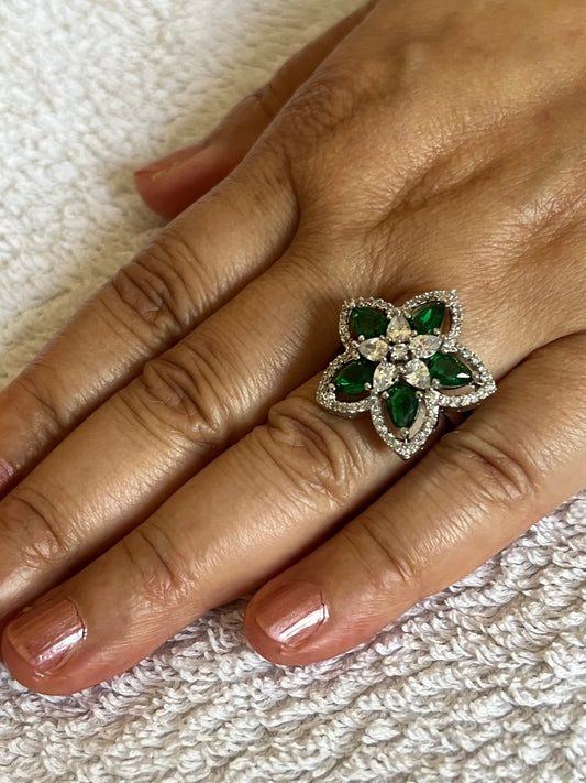 Green Flower Ring, Indian Jewelry, Wedding Jewelry