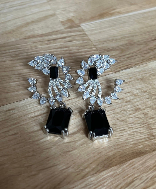 Black Crystal Drop Earrings /Asian Jewelry/Indian Jewelry/Crystal Earrings