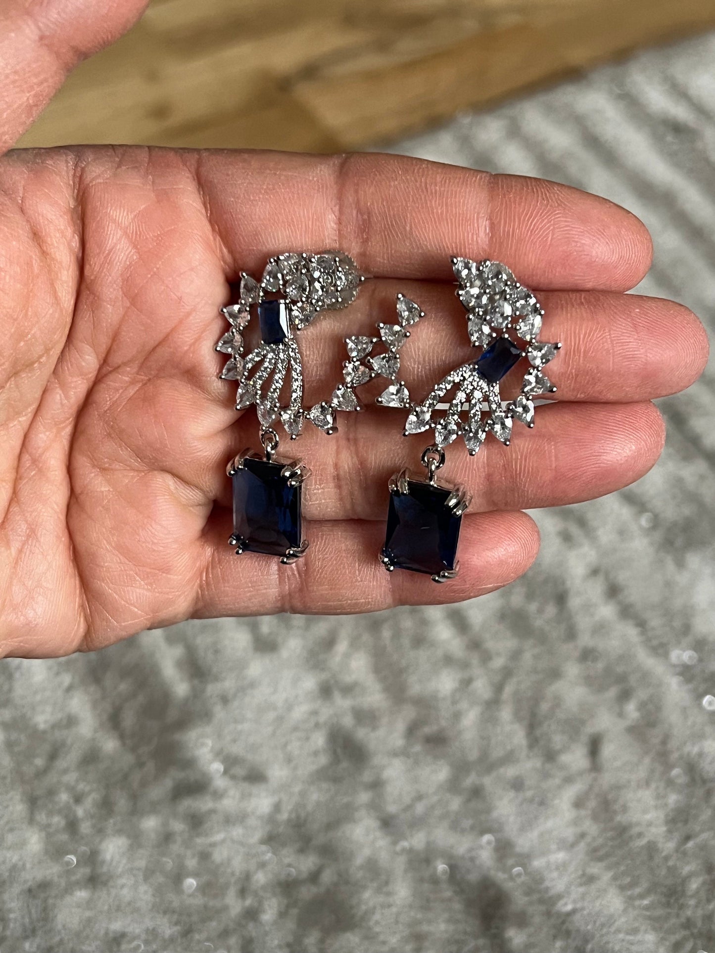 Blue Crystal Sapphire Drop Earrings/ Asian Jewelry/ Indian Bridal