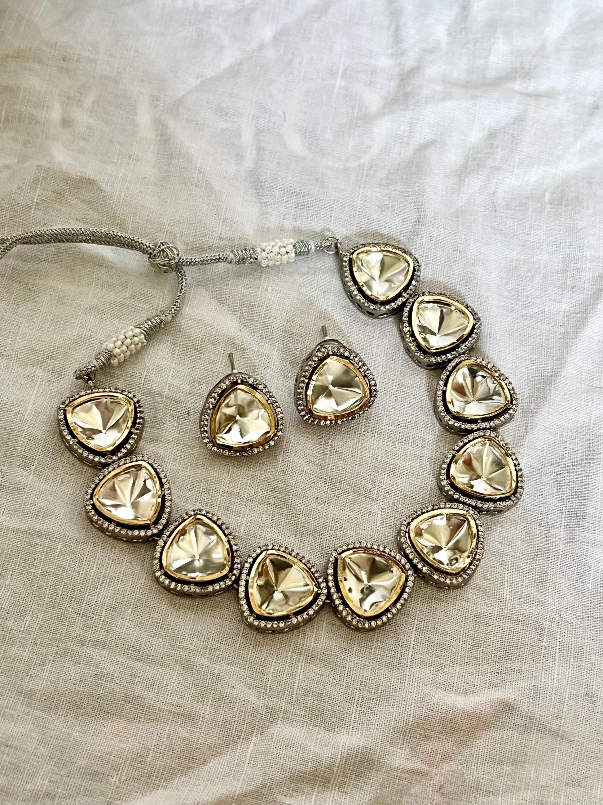 Crystal Encrusted Necklace with Matching Earrings Indian Jewelry
