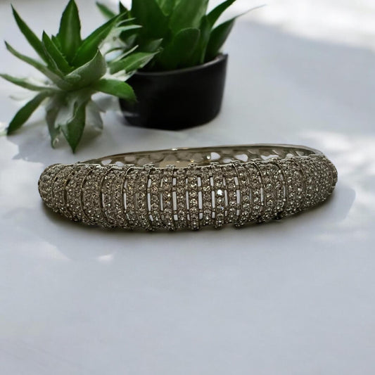 Silver Colour & Crystal Encrusted Bangle Bracelet