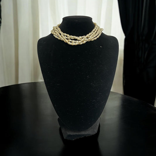 Adjustable Cream Beaded Layered Choker Necklace