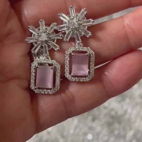 Pink Crystal Star Studded Drop Earrings Indian, Asian, Bollywood Jewelry