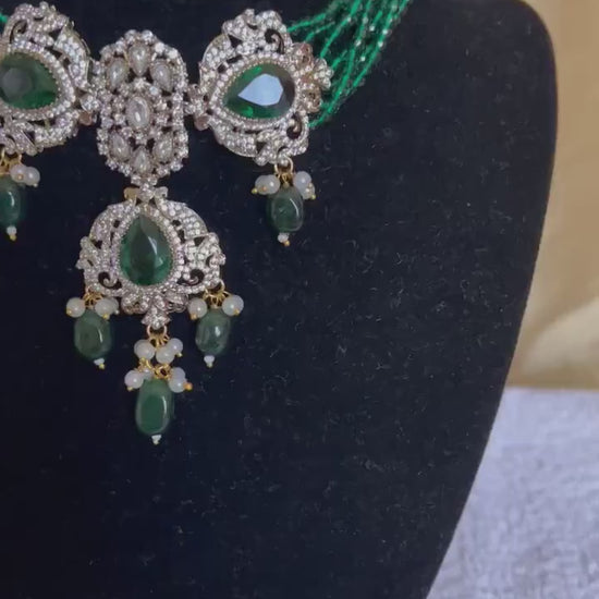 Green Choker & Earrings,Traditional Heeramandi Indian Jewelry, Asian Jewelry