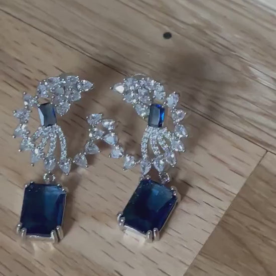 Blue Crystal Sapphire Drop Earrings/ Asian Jewelry/ Indian Bridal