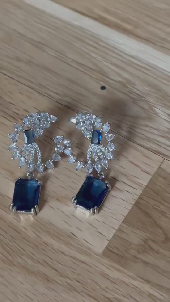 Blue Crystal Sapphire Drop Earrings/ Asian Jewelry/ Indian Bridal