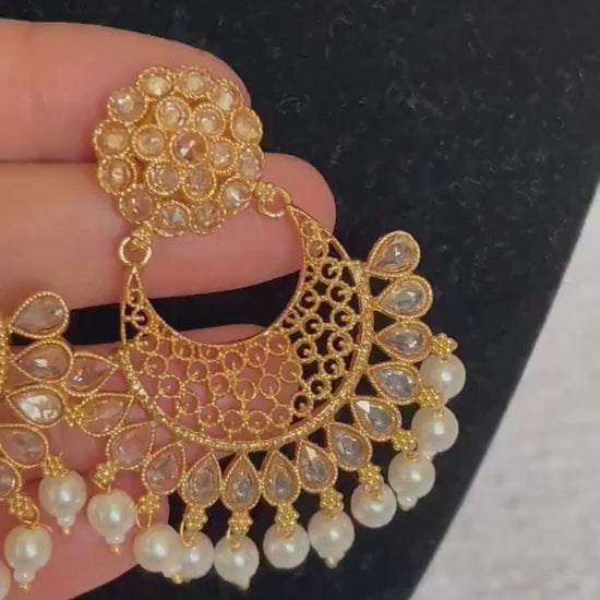 Gold & Pearl Beaded Jhumke Earrings, Indian Jewelry, Traditional Desi Jewelry